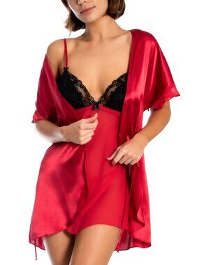 Linea Donatella Womens Babydoll Chemise and Wrap Robe Lingerie Set